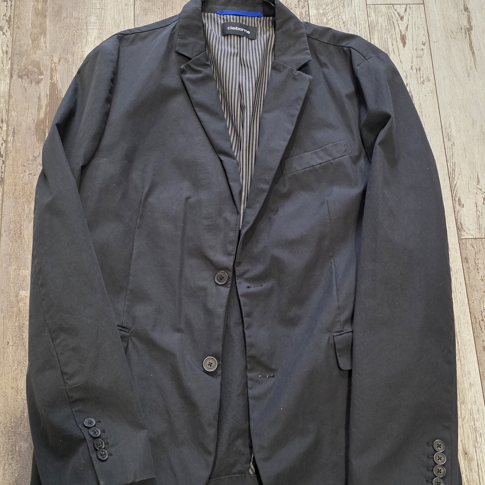 42R Men's Casual Claiborne Blazer Dark Gray 2 Button Lined Jacket 100% Cotton